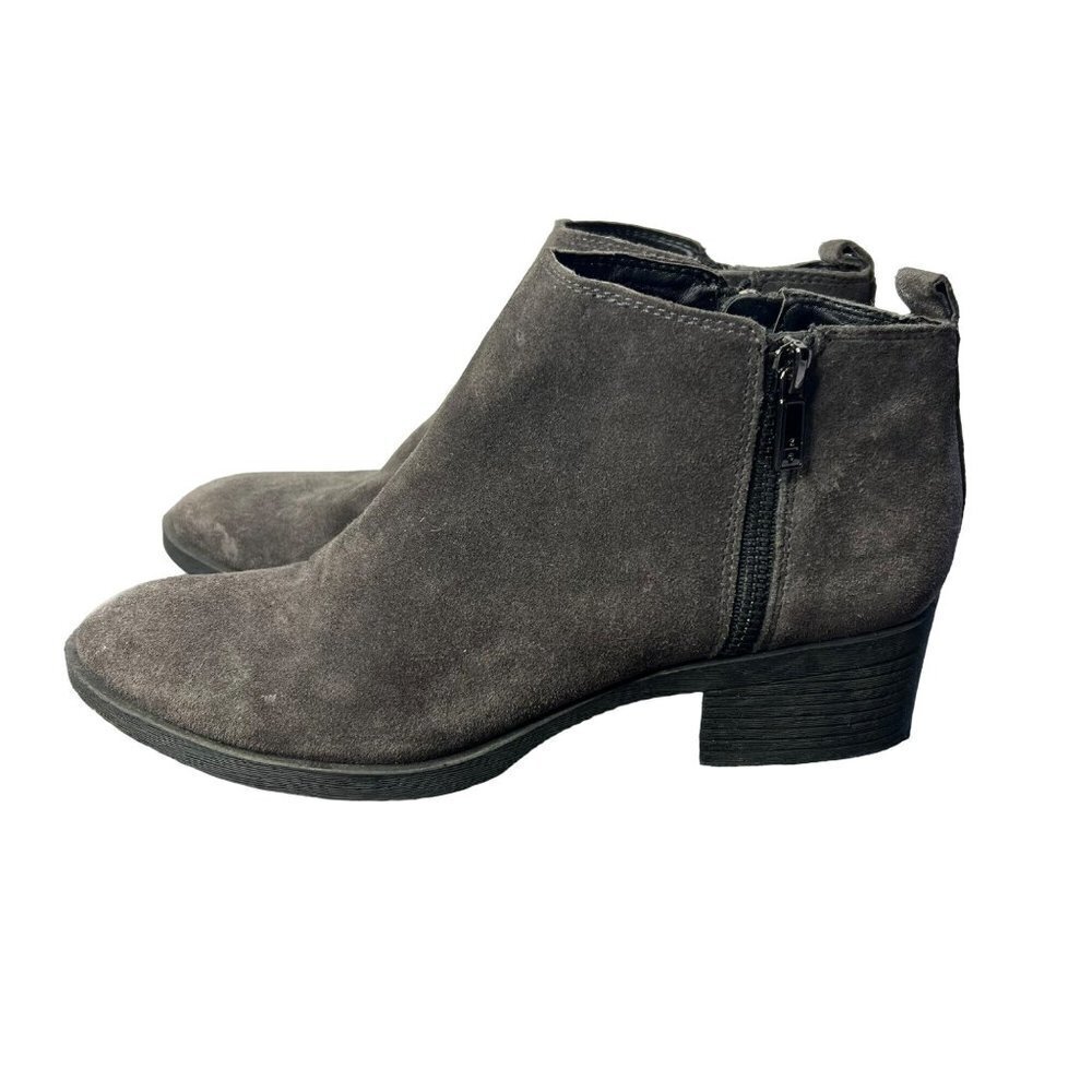 Kenneth Cole DARA Gray Leather Ankle Boot Suede Bootie Heeled Size 8 - Picture 1 of 10